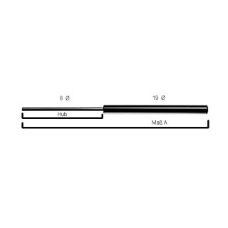 485 mm Gesamtlänge Hub 200 mm Stange 8 mm Rohr 19 mm Ø